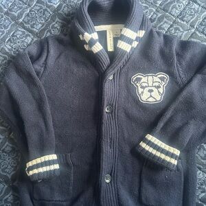 Janie&Jack shawl neck bulldog sweater blue&white boys 4t good condition